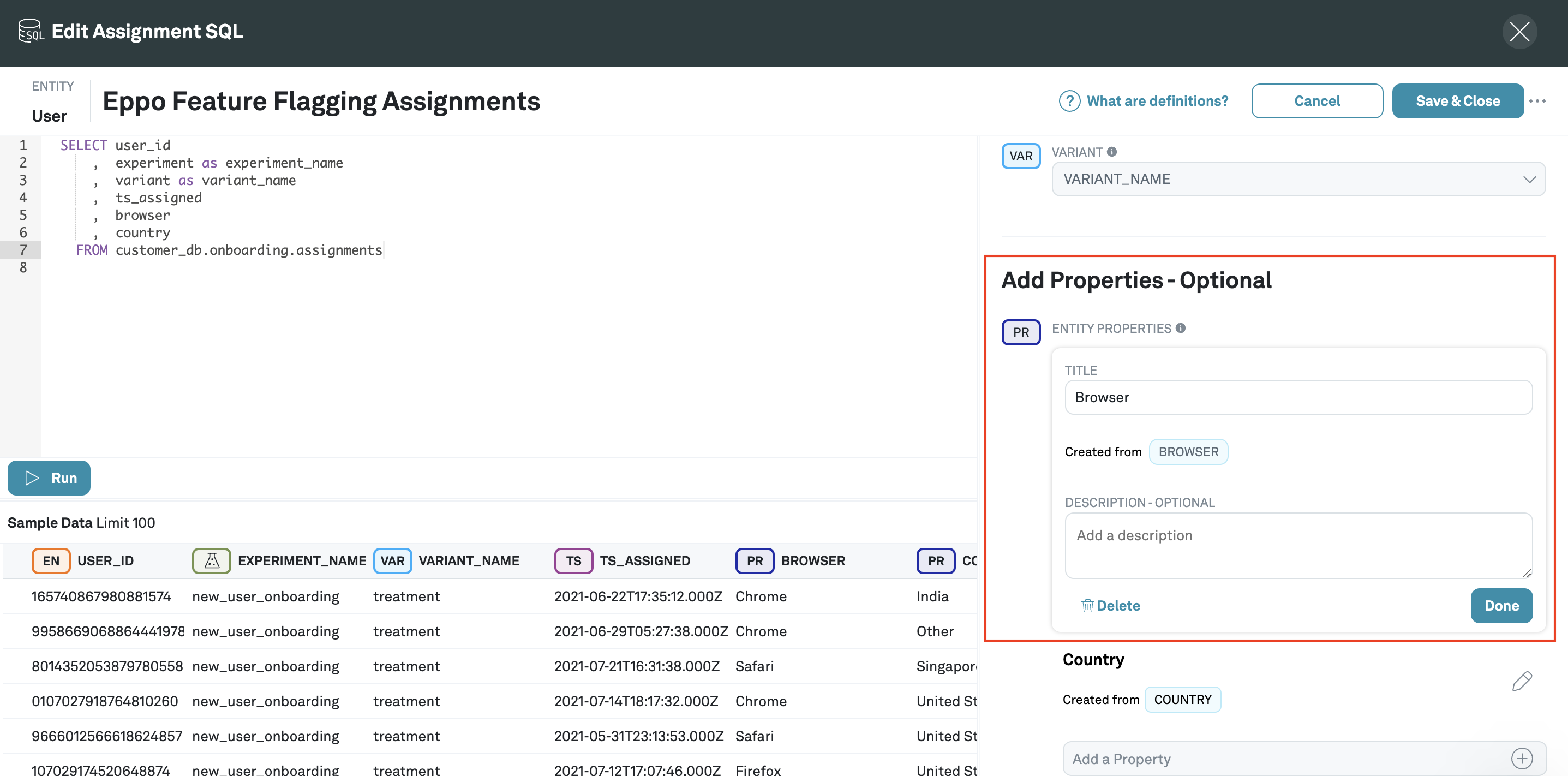 Add Assignment SQL Properties